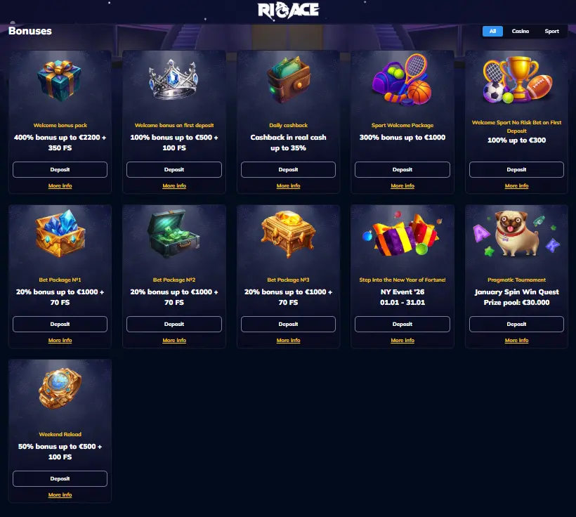 Bónus do Rioace Casino